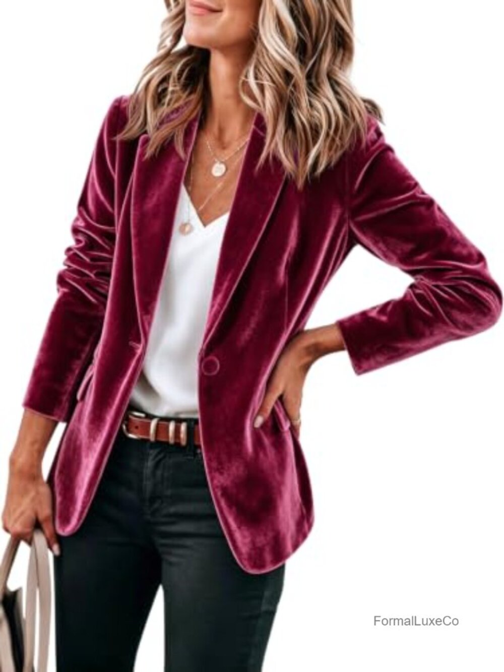 Velvet Blazer Open Front Business Casual Work Office Suit Jacket
